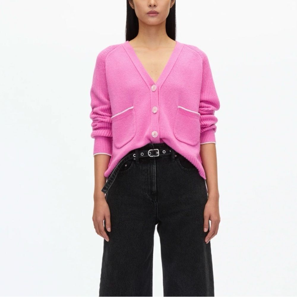 3.1 PHILLIP LIM Wool Cashmere V Neck Boxy Cardigan Hot Pink Small NEW MSRP $550